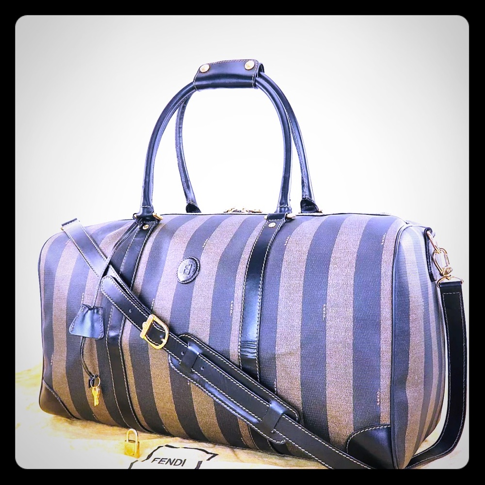 ‼️FENDI Black Beige Canvas Duffel Bag - Picture 1 of 8
